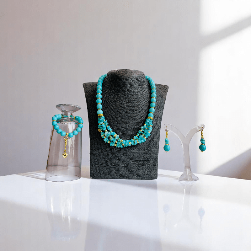Tranquil Sky Set | Turquoise Stone - For Women | Includes: Necklace, Bracelet, Earring
