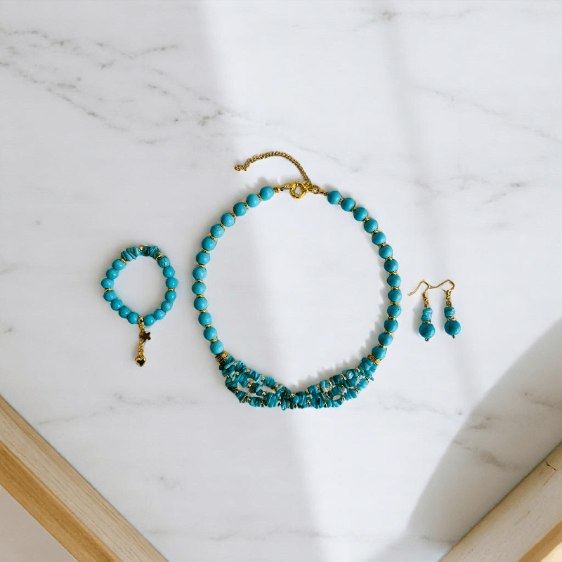 Tranquil Sky Set | Turquoise Stone - For Women | Includes: Necklace, Bracelet, Earring