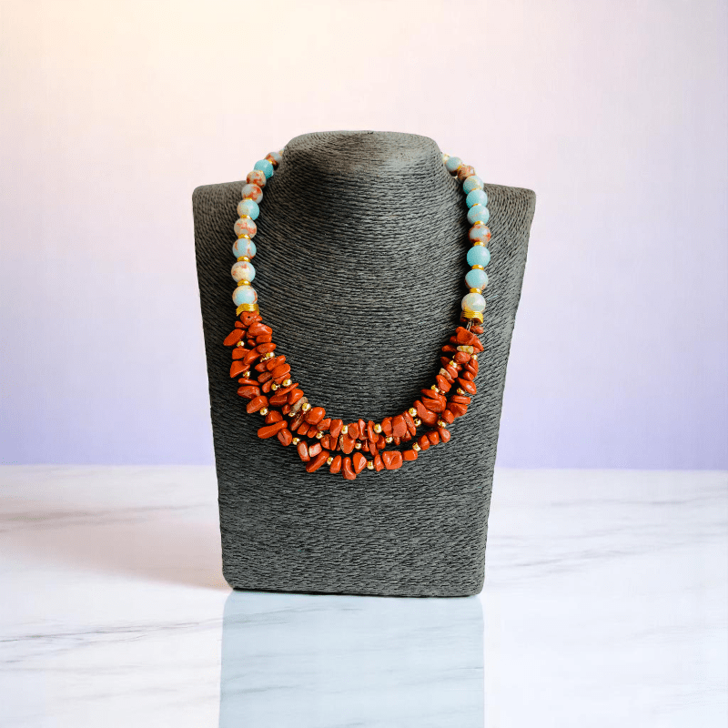 Ocean Dream Set | Blue Agalmatolite, Impression Jasper & Aqua Terra Jasper - For Women | Includes: Necklace, Bracelet, Earring