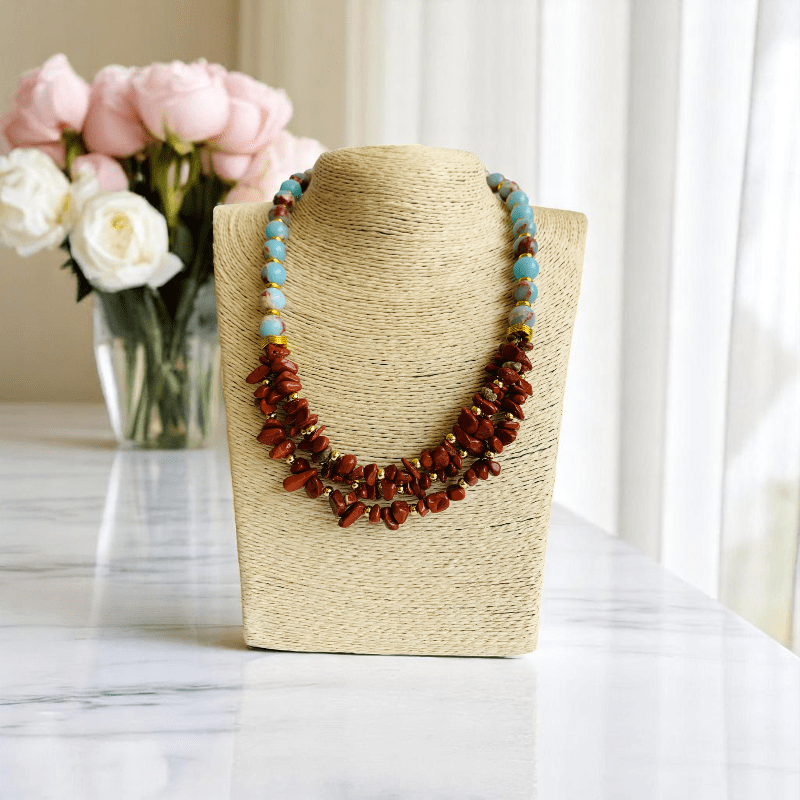 Ocean Dream Set | Blue Agalmatolite, Impression Jasper & Aqua Terra Jasper - For Women | Includes: Necklace, Bracelet, Earring