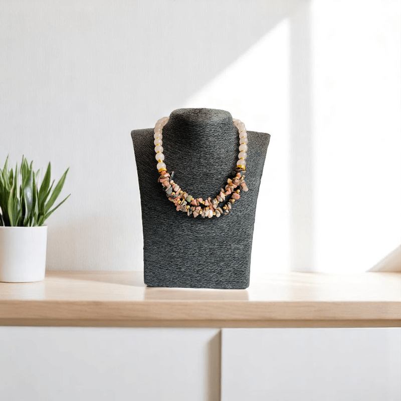 Tender Bloom Set | Rhodonite & Rose Quartz Stone - For Women | Includes: Necklace, Bracelet, Earring