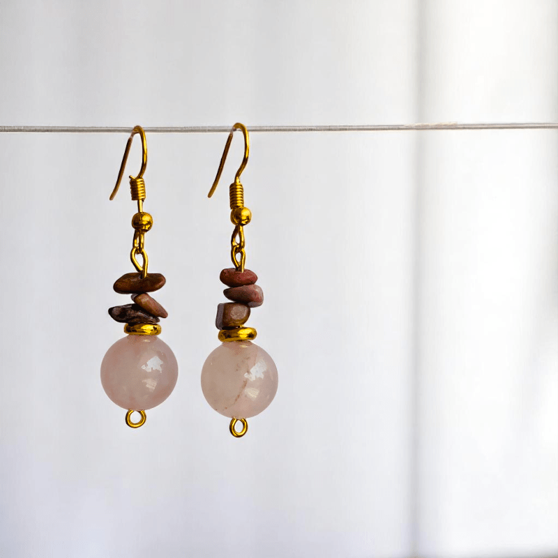 Tender Bloom Set | Rhodonite & Rose Quartz Stone - For Women | Includes: Necklace, Bracelet, Earring
