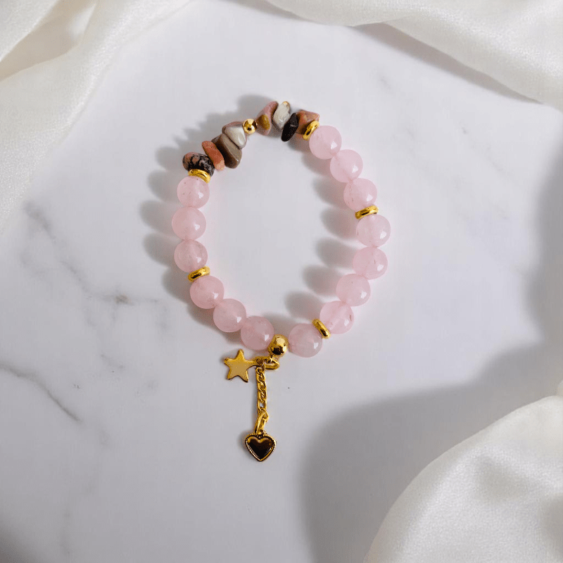 Tender Bloom Set | Rhodonite & Rose Quartz Stone - For Women | Includes: Necklace, Bracelet, Earring