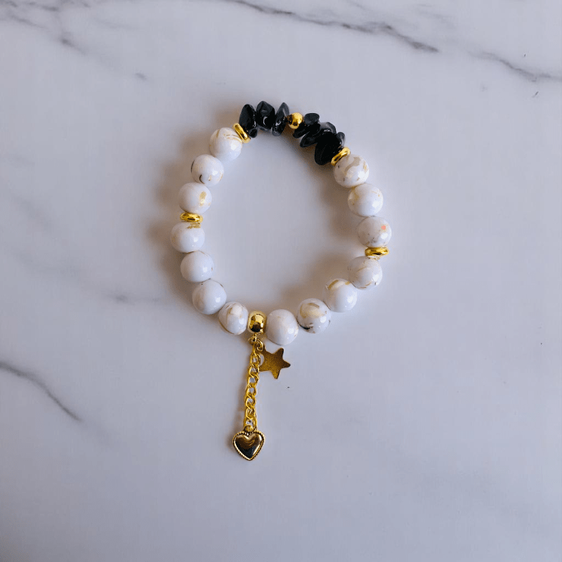 Obsidian Pearl Elegance Set | Black Obsidian & Mother of Pearl Stone - For Women | Includes: Necklace, Bracelet, Earring