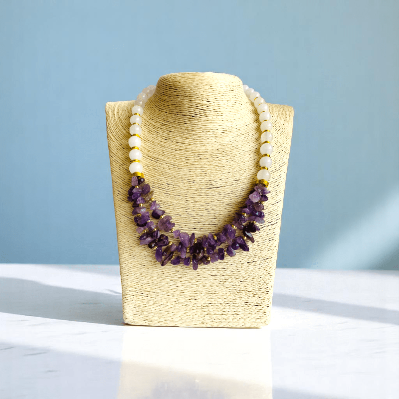 Royal Purity Set | Amethyst & White Jade Stone - For Women | Includes: Necklace, Bracelet, Earring