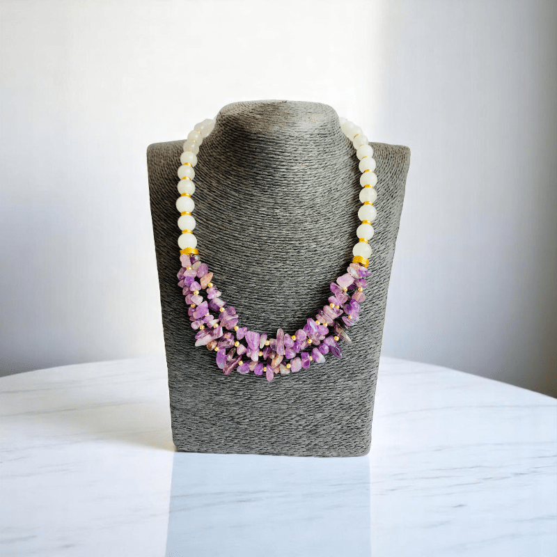 Royal Purity Set | Amethyst & White Jade Stone - For Women | Includes: Necklace, Bracelet, Earring