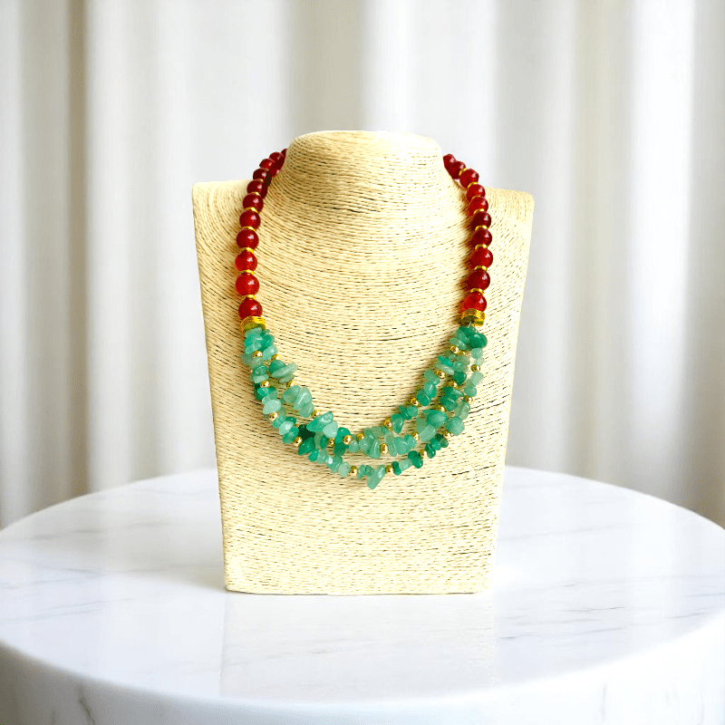 Vital Harmony Set | Green Aventurine & Red Onyx Stone - For Women | Includes: Necklace, Bracelet, Earring