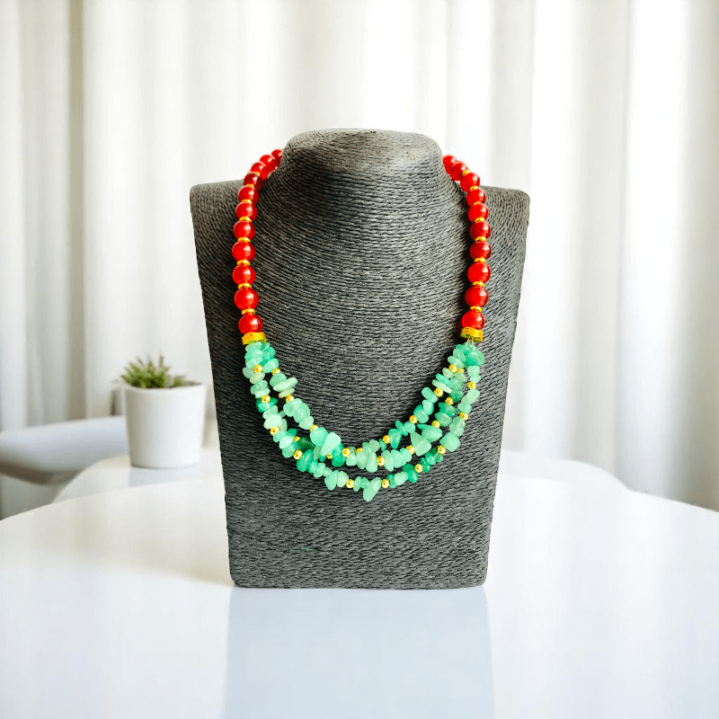 Vital Harmony Set | Green Aventurine & Red Onyx Stone - For Women | Includes: Necklace, Bracelet, Earring