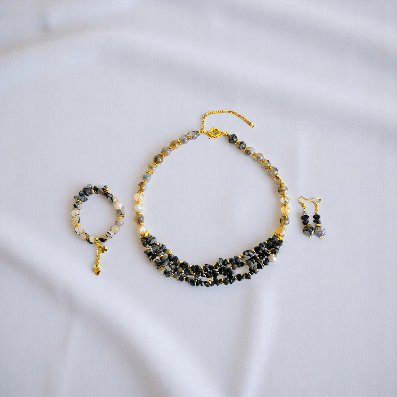 Dragon's Grace Set | Dragon Agate Stone - For Women | Includes: Necklace, Bracelet, Earring