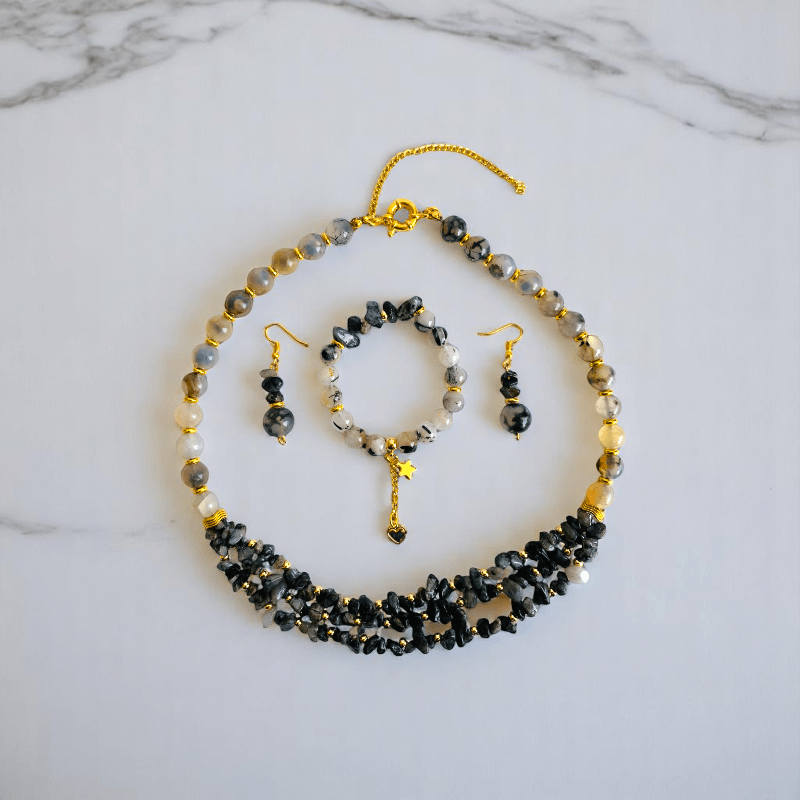 Dragon's Grace Set | Dragon Agate Stone - For Women | Includes: Necklace, Bracelet, Earring