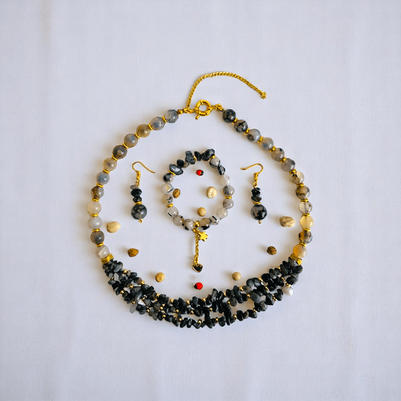 Dragon's Grace Set | Dragon Agate Stone - For Women | Includes: Necklace, Bracelet, Earring