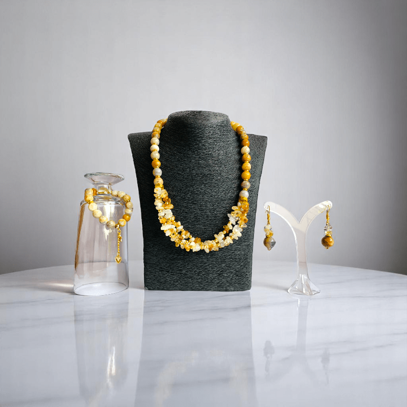 Joyful Radiance Set | Crazy Lace Agate & Citrine Stone - For Women | Includes: Necklace, Bracelet, Earring