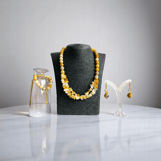 Joyful Radiance Set | Crazy Lace Agate & Citrine Stone - For Women | Includes: Necklace, Bracelet, Earring