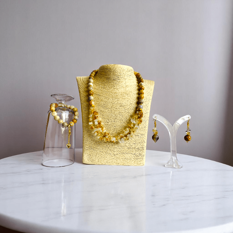 Joyful Radiance Set | Crazy Lace Agate & Citrine Stone - For Women | Includes: Necklace, Bracelet, Earring
