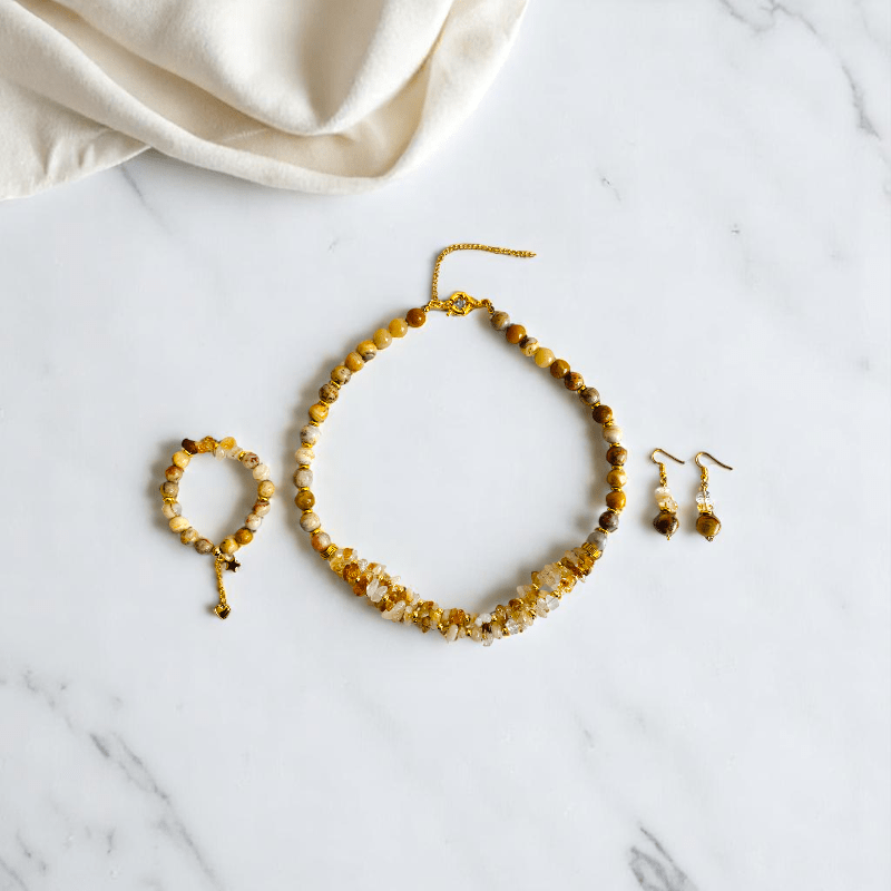 Joyful Radiance Set | Crazy Lace Agate & Citrine Stone - For Women | Includes: Necklace, Bracelet, Earring