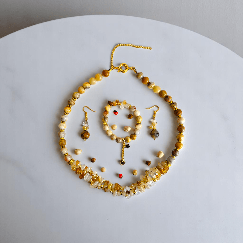 Joyful Radiance Set | Crazy Lace Agate & Citrine Stone - For Women | Includes: Necklace, Bracelet, Earring