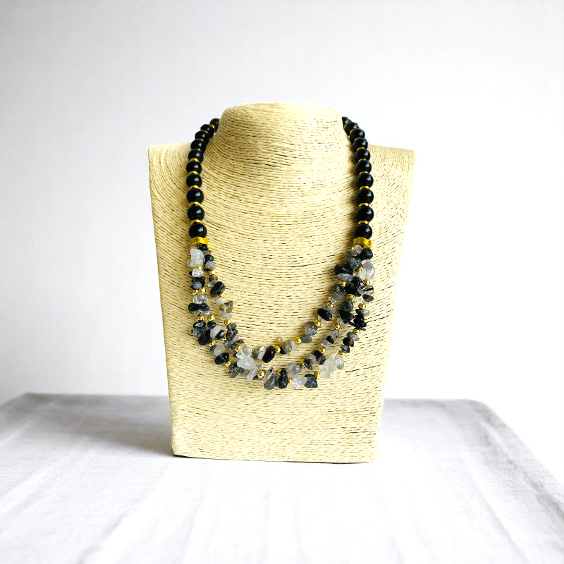 Shadow Spark Set | Black Obsidian & Rutile Stone - For Women | Includes: Necklace, Bracelet, Earring