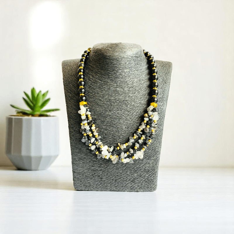 Shadow Spark Set | Black Obsidian & Rutile Stone - For Women | Includes: Necklace, Bracelet, Earring