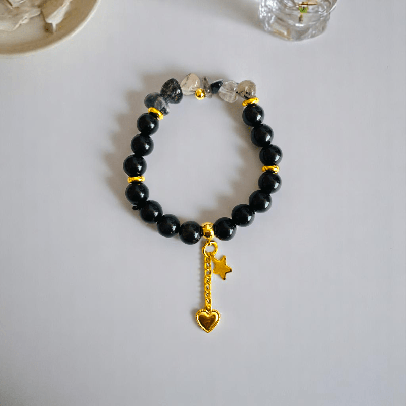 Shadow Spark Set | Black Obsidian & Rutile Stone - For Women | Includes: Necklace, Bracelet, Earring