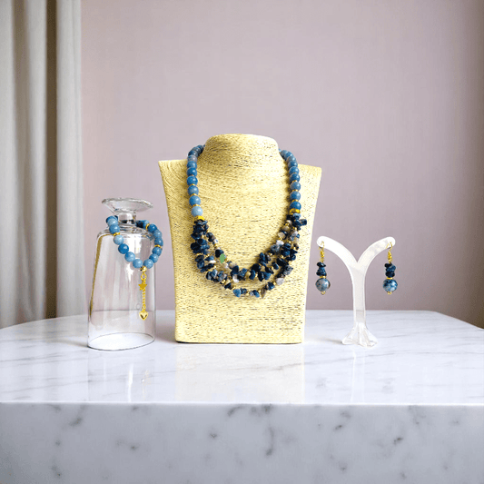 Indigo Serenity Set | Blue Aventurine & Sodalite Stone - For Women | Includes: Necklace, Bracelet, Earring