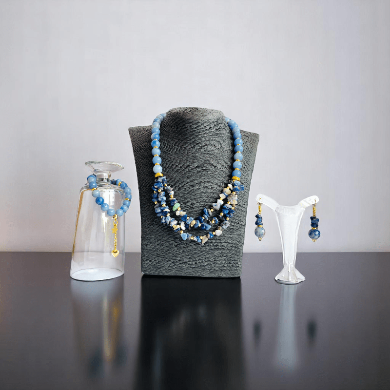Indigo Serenity Set | Blue Aventurine & Sodalite Stone - For Women | Includes: Necklace, Bracelet, Earring
