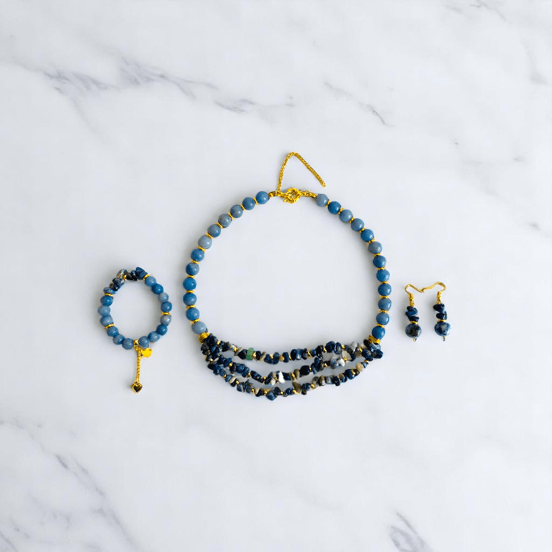 Indigo Serenity Set | Blue Aventurine & Sodalite Stone - For Women | Includes: Necklace, Bracelet, Earring