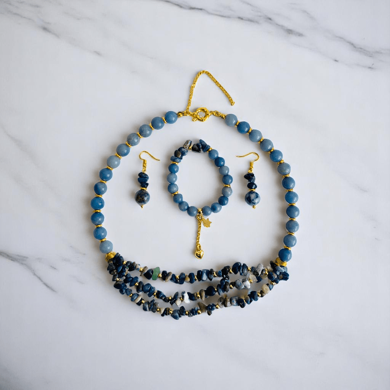 Indigo Serenity Set | Blue Aventurine & Sodalite Stone - For Women | Includes: Necklace, Bracelet, Earring