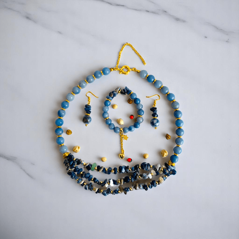 Indigo Serenity Set | Blue Aventurine & Sodalite Stone - For Women | Includes: Necklace, Bracelet, Earring