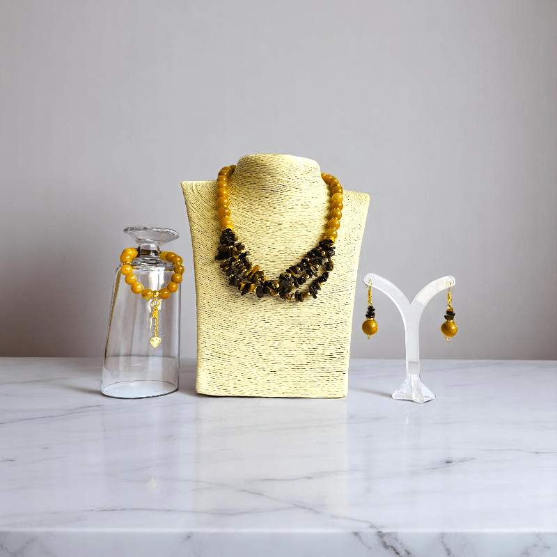 Golden Guardian Set | Yellow Aventurine & Tiger Eye Stone - For Women | Includes: Necklace, Bracelet, Earring