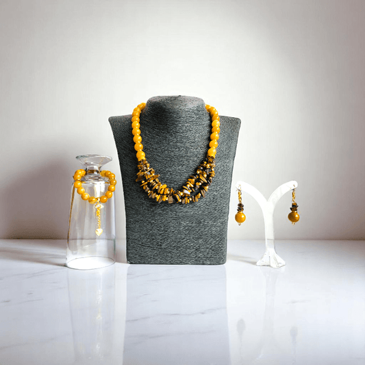Golden Guardian Set | Yellow Aventurine & Tiger Eye Stone - For Women | Includes: Necklace, Bracelet, Earring