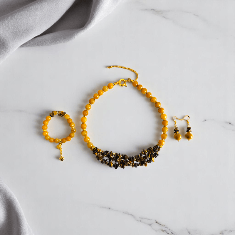 Golden Guardian Set | Yellow Aventurine & Tiger Eye Stone - For Women | Includes: Necklace, Bracelet, Earring
