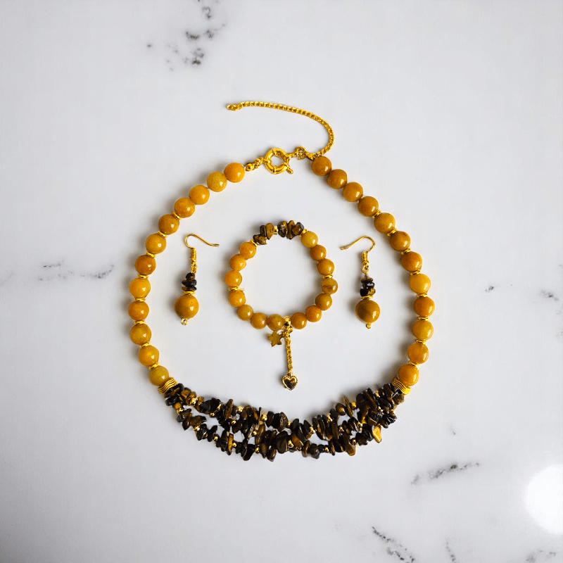 Golden Guardian Set | Yellow Aventurine & Tiger Eye Stone - For Women | Includes: Necklace, Bracelet, Earring