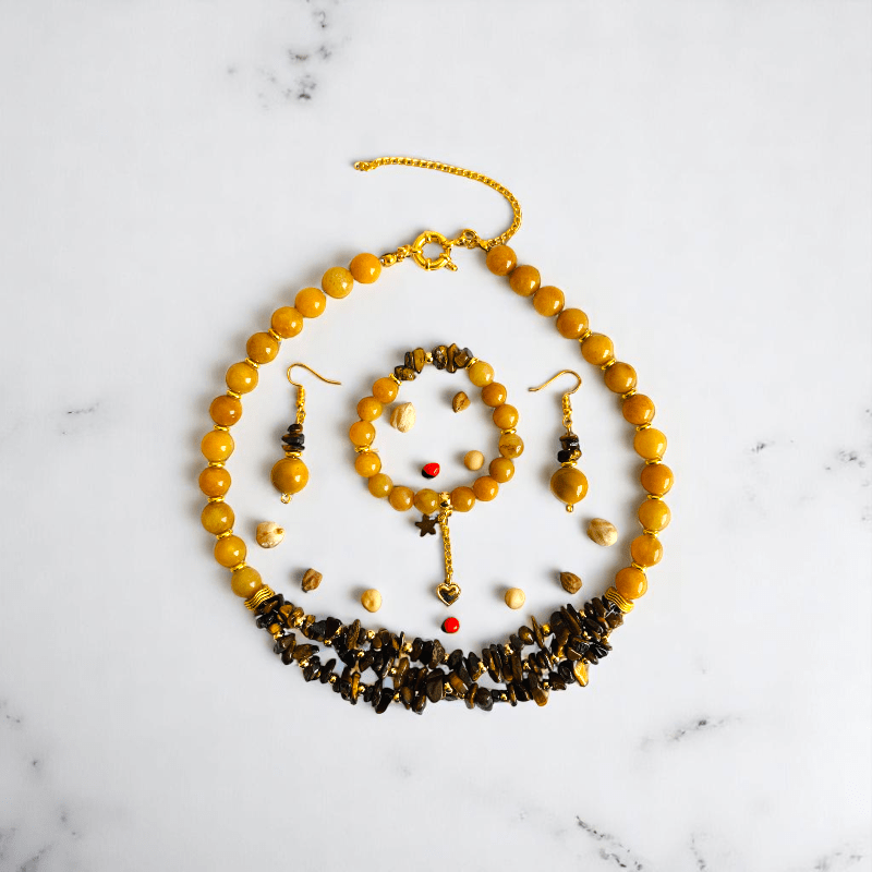 Golden Guardian Set | Yellow Aventurine & Tiger Eye Stone - For Women | Includes: Necklace, Bracelet, Earring
