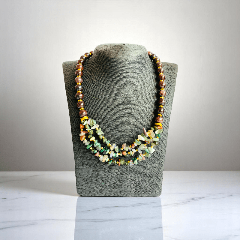 Fiery Earth Set | Red Tiger Eye & Indian Agate Stone - For Women | Includes: Necklace, Bracelet, Earring