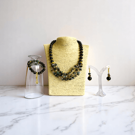 Fiery Earth Set | Red Tiger Eye & Indian Agate Stone - For Women | Includes: Necklace, Bracelet, Earring