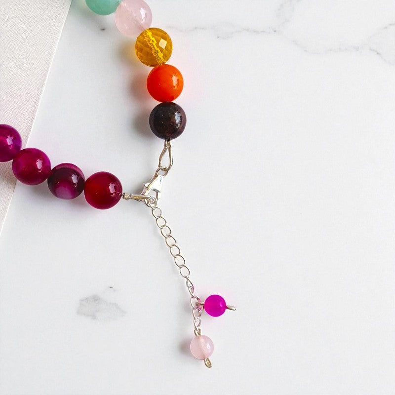Crown Aura Asymmetric Silver Bracelet | Pink Banded Agate & 925 Silver β For Women | Includes: Bracelet