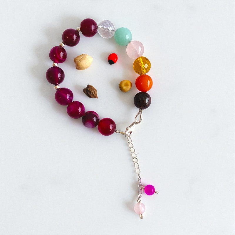 Crown Aura Asymmetric Silver Bracelet | Pink Banded Agate & 925 Silver β For Women | Includes: Bracelet
