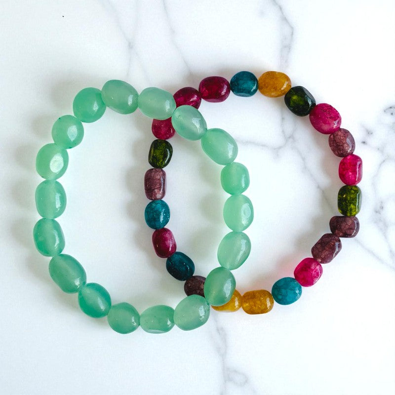 The Wisdom & Willpower Duo | Green Aventurine & Multi Agate β For Kids | Includes: Bracelets (Set of 2)