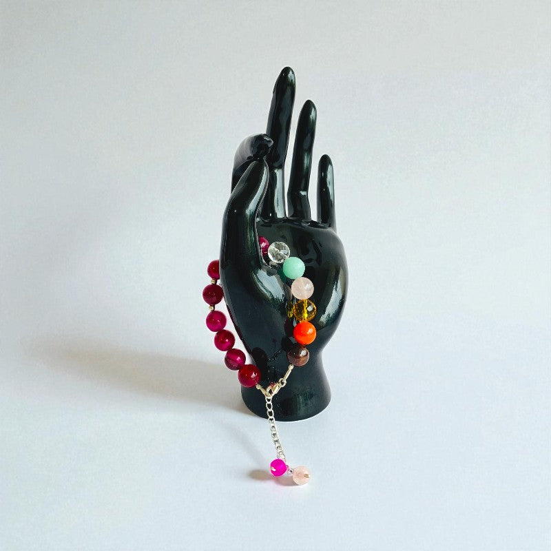 Crown Aura Asymmetric Silver Bracelet | Pink Banded Agate & 925 Silver β For Women | Includes: Bracelet
