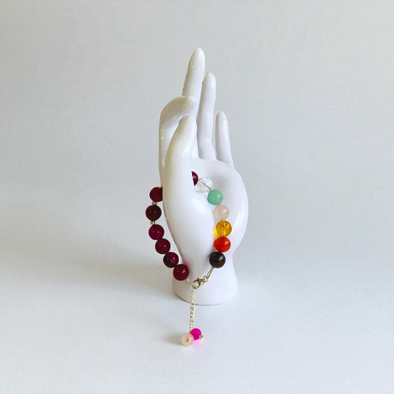 Crown Aura Asymmetric Silver Bracelet | Pink Banded Agate & 925 Silver β For Women | Includes: Bracelet