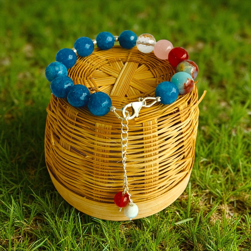 Aqua Aura Asymmetric Silver Bracelet | Blue Apatite & 925 Silver β For Women | Includes: Bracelet