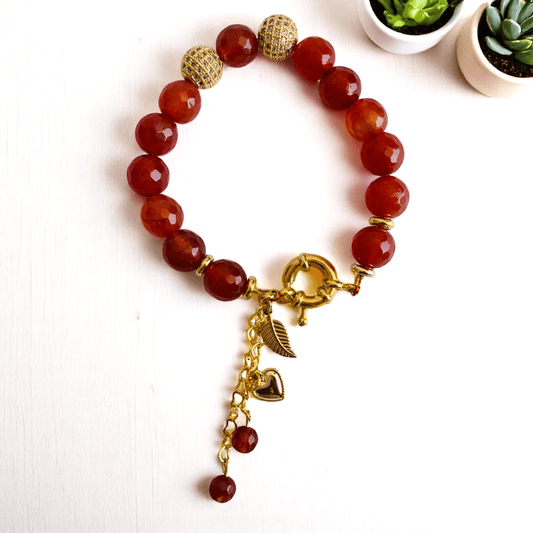 Calm Current Charm Bracelet | Red Carnelian Stone - For Women | Includes: Bracelet
