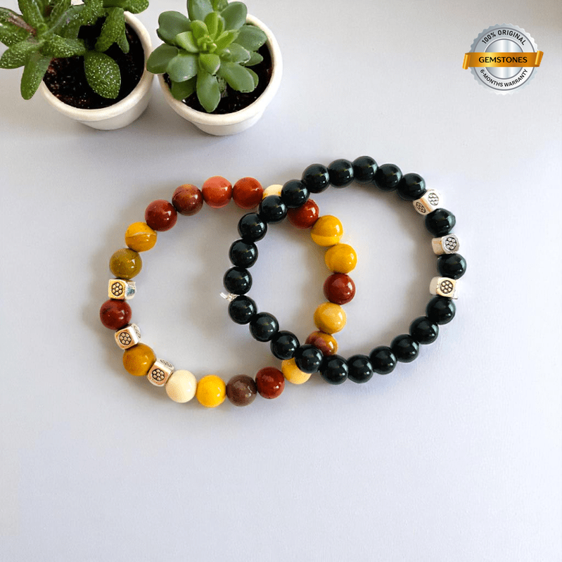 Timeless Two Stack Bracelets | Obsidian & Mookaite - For Kids | Includes: Bracelets (Set of 2)