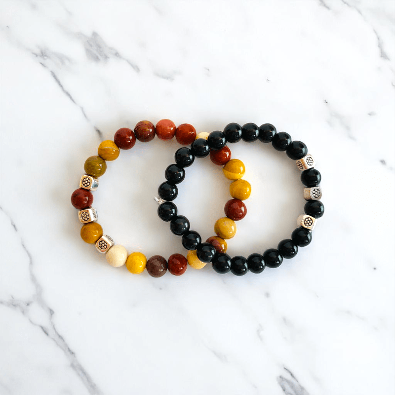 Timeless Two Stack Bracelets | Obsidian & Mookaite - For Kids | Includes: Bracelets (Set of 2)