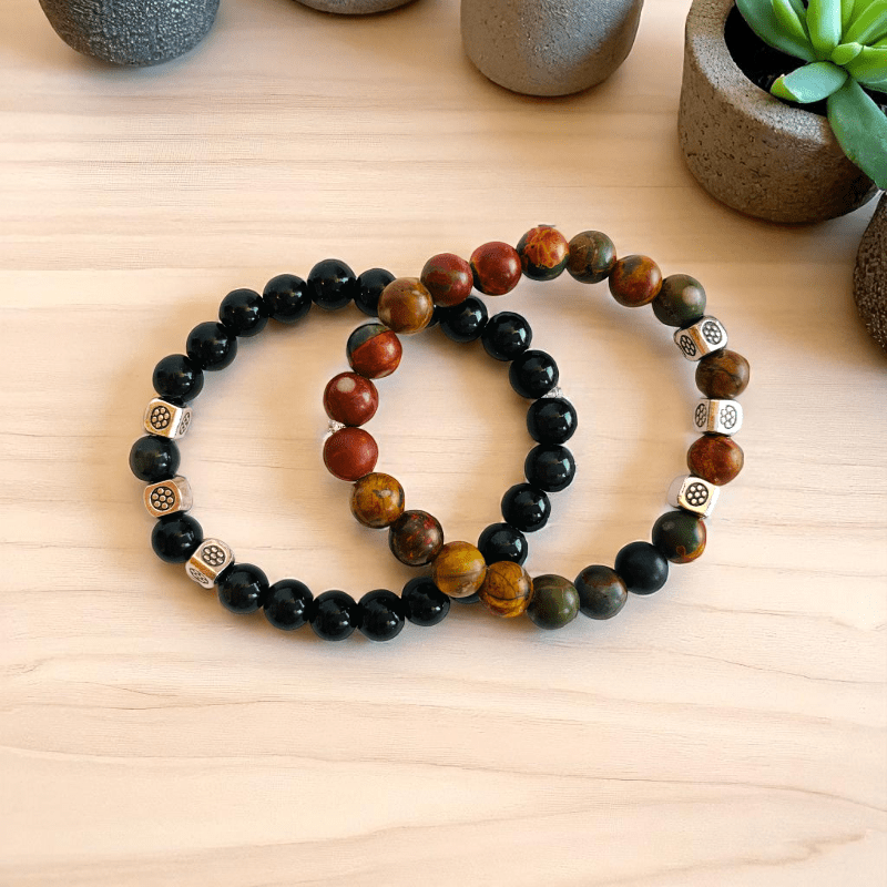 Parallel Paths Bracelets | Obsidian & Jasper - For Kids | Includes: Bracelets (Set of 2)