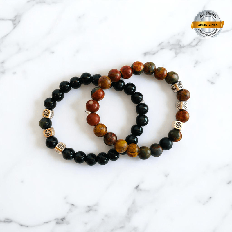 Parallel Paths Bracelets | Obsidian & Jasper - For Kids | Includes: Bracelets (Set of 2)