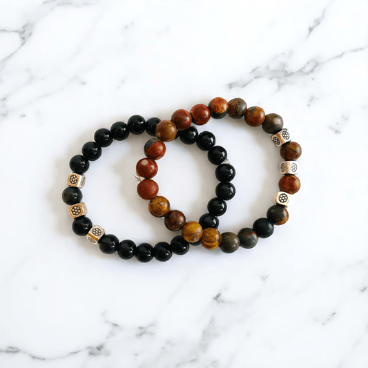 Parallel Paths Bracelets | Obsidian & Jasper - For Kids | Includes: Bracelets (Set of 2)
