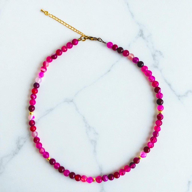 Joy Agate Set | Pink Banded Agate - For Kids Girls | Includes: Necklace & Bracelet