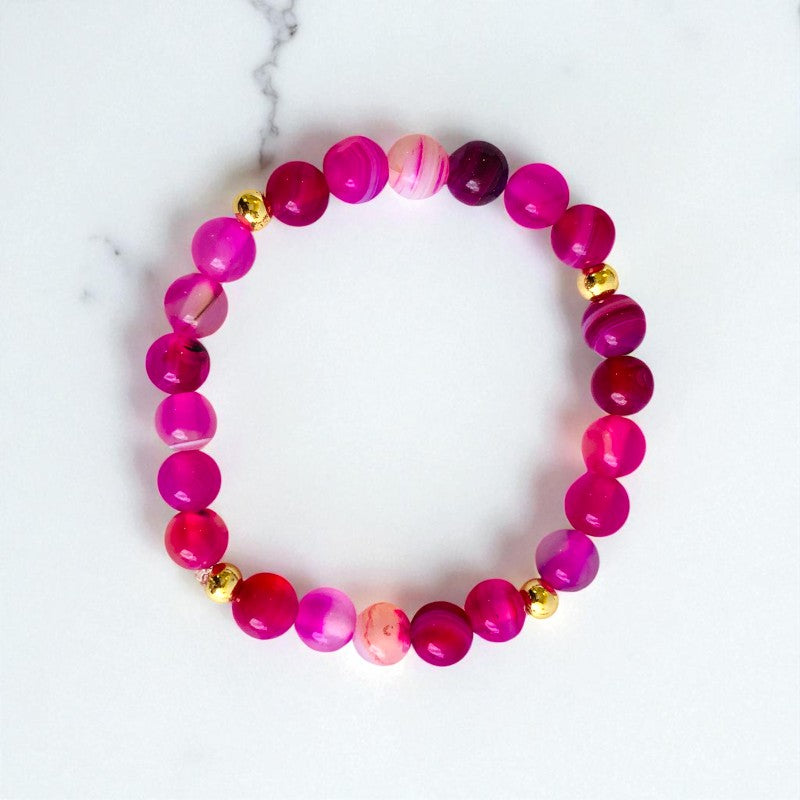 Joy Agate Set | Pink Banded Agate - For Kids Girls | Includes: Necklace & Bracelet