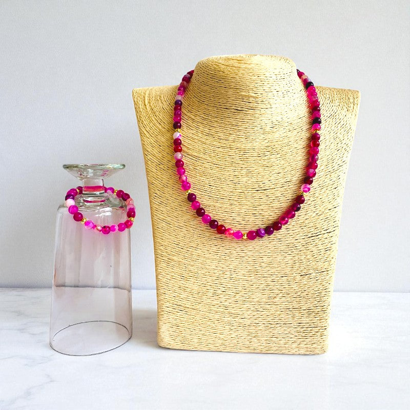 Joy Agate Set | Pink Banded Agate - For Kids Girls | Includes: Necklace & Bracelet